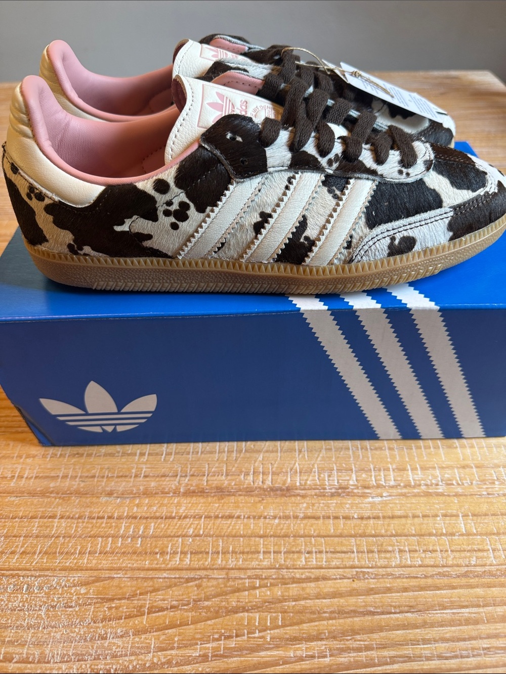 adidas Women’sSamba Sneakers in Cow Print with Pink Lining